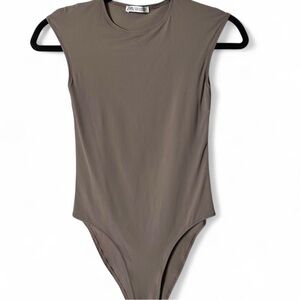 Zara Brown Bodysuit One Piece with Crew Neckline
